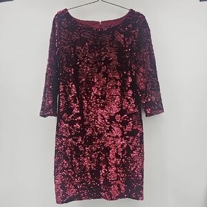 ​Vince Camuto Size 14 Burgundy Sequin Velvet Shift Dress Cocktail Holiday